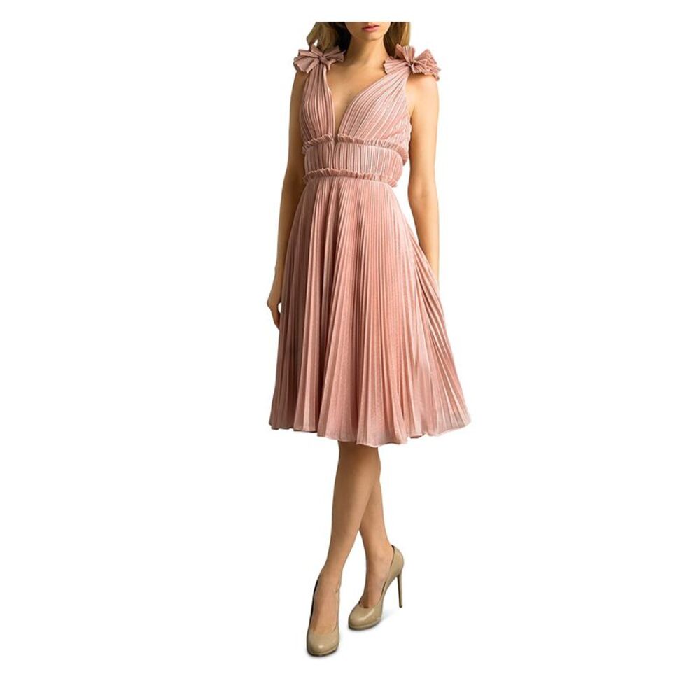 Basix Womens Pink Spaghetti Strap Below The Knee Fit + Flare Evening Dress 2